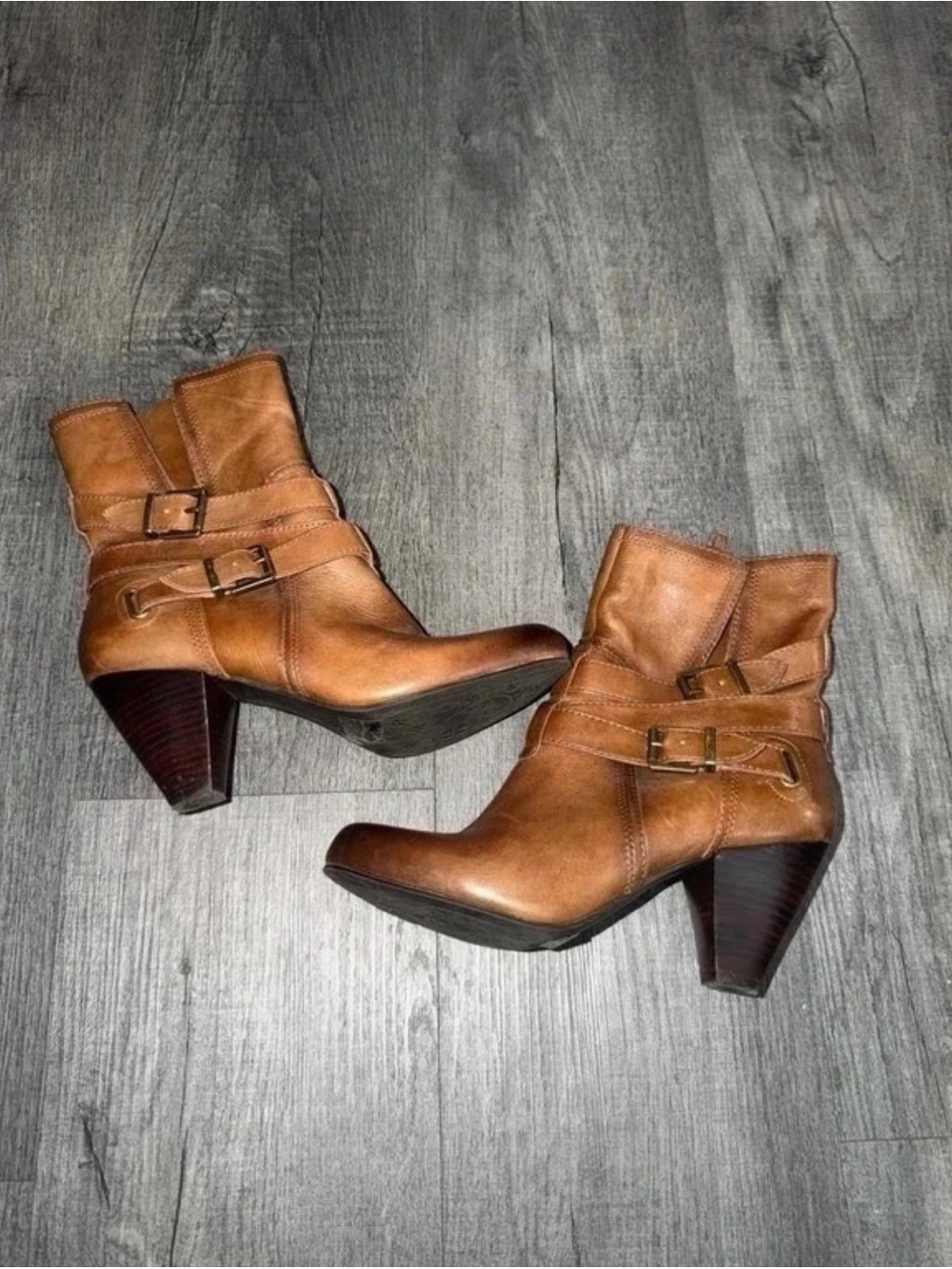 Arturo Chiang Brown Leather Buckle Ankle Boots